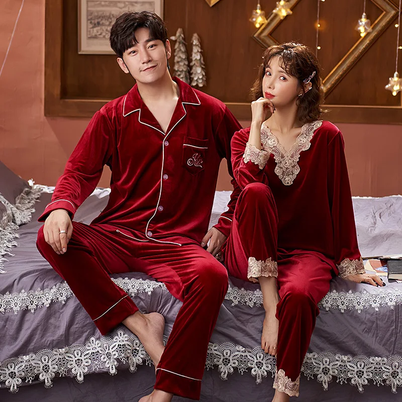 Conjunto de pijamas de veludo solto para noivo e noiva, pijamas sexy para noiva, casa para casais, lounge para festa de casamento, outono e inverno