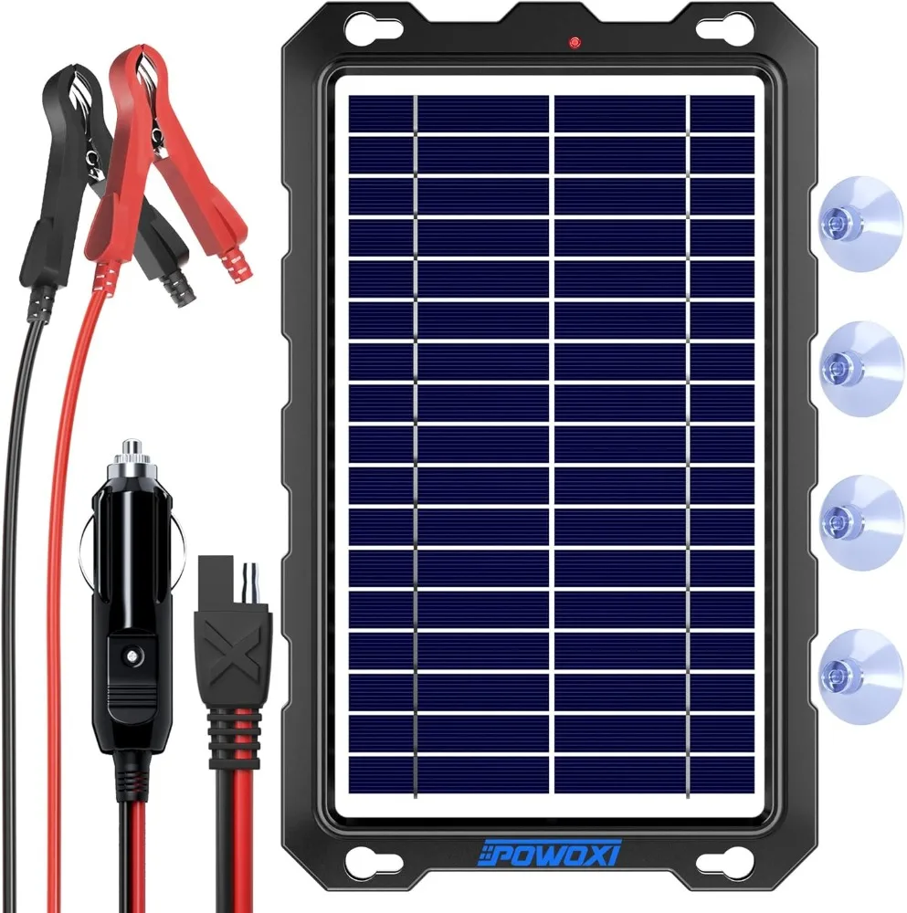 

POWOXI Upgraded 7.5W-Solar-Battery-Trickle-Charger-Maintainer-12V Portable Waterproof Solar Panel Trickle Charging Kit for Car