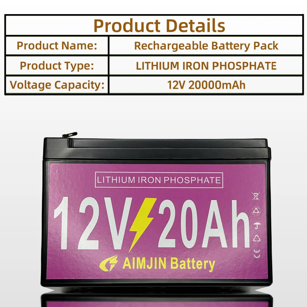 Car Battery 12V LiFePO4 Iron Phosphate Automotive Battery 20Ah Built in BMS Portable 12V 20000mAh Rechargeable Battery Pack