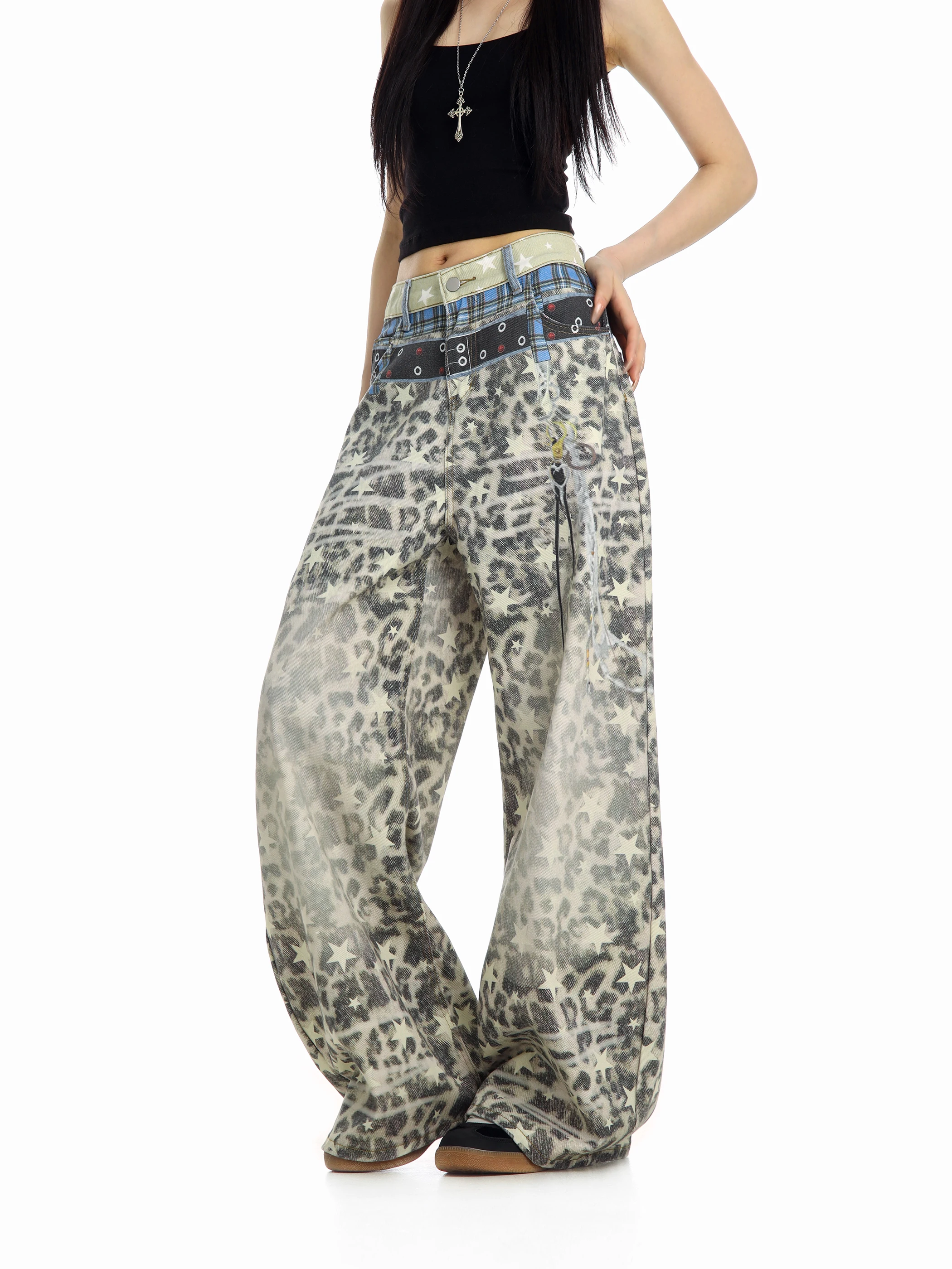 

Женские повседневные брюки в стиле ретро с леопардовым принтом, свободные, широкие, прямые, длинные, весенние