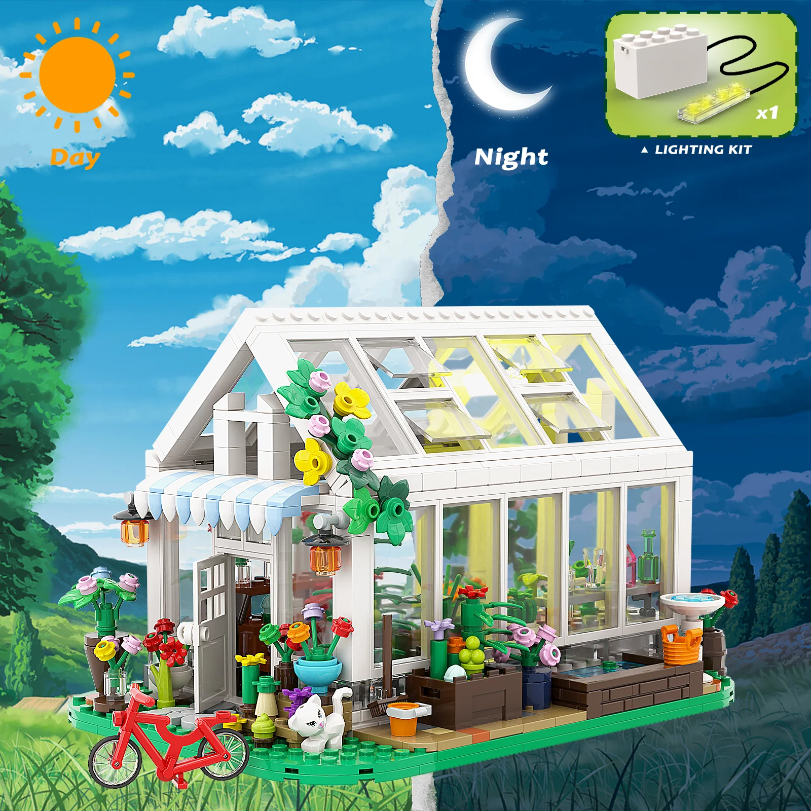 

Flower House Building Set, Garden House Building Toy with LED Light, Creative Building Playset, Great Gift for Boys Grils