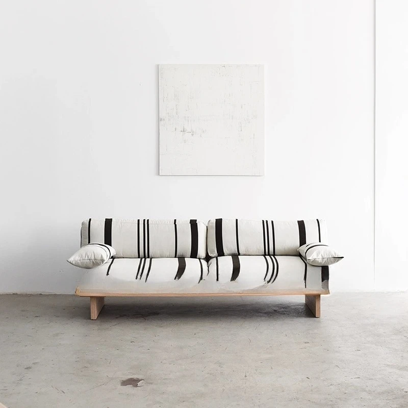 Medieval style homestay solid wood sofa, removable and washable living room bedroom striped sofa