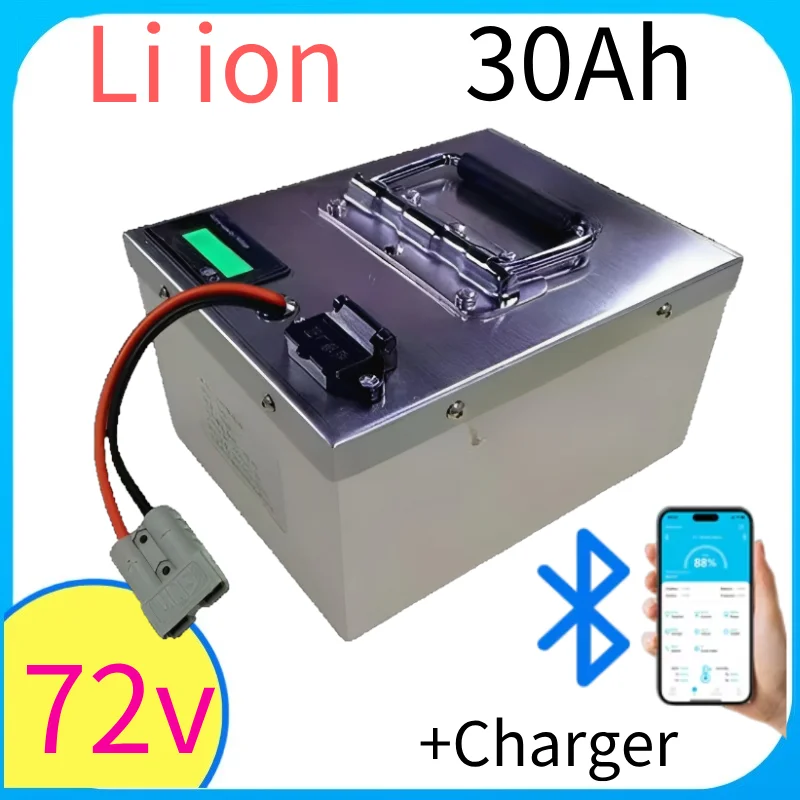 

Модернизированный аккумулятор Lifepo4 72 В, 30 Ач/20 Ач с BMSBluetooth для мотоцикла, электрического скутера, электроинструмента, солнечной энергии + 5 А, зарядка