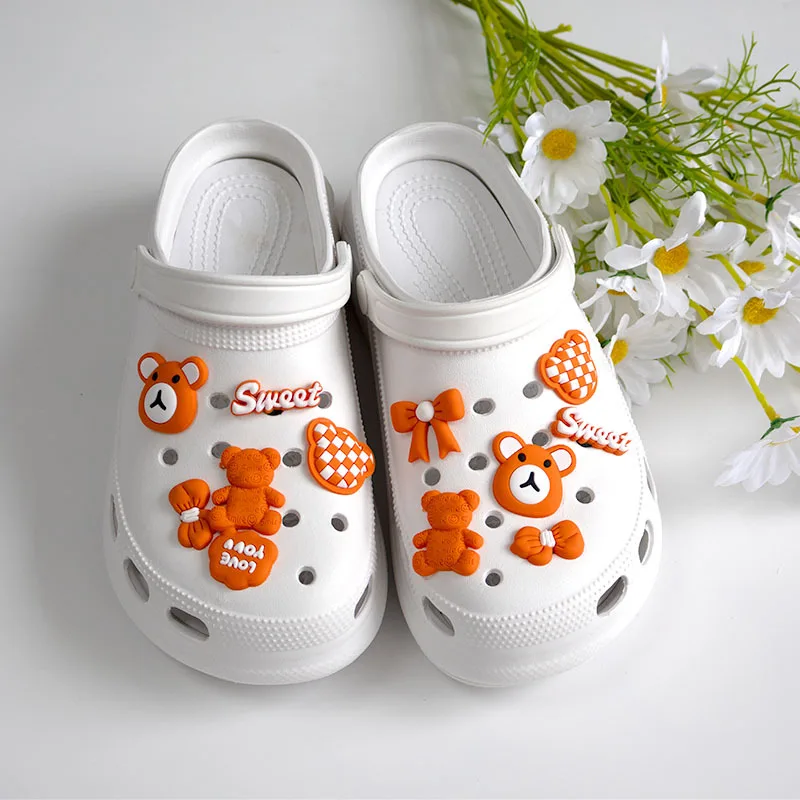 Sweet Cartoon Little Bear Hole Shoe Charms Decorations Multi Colored Soft Rubber Bow Shoes Buckle DIY 3D Hole Shoe Accessories