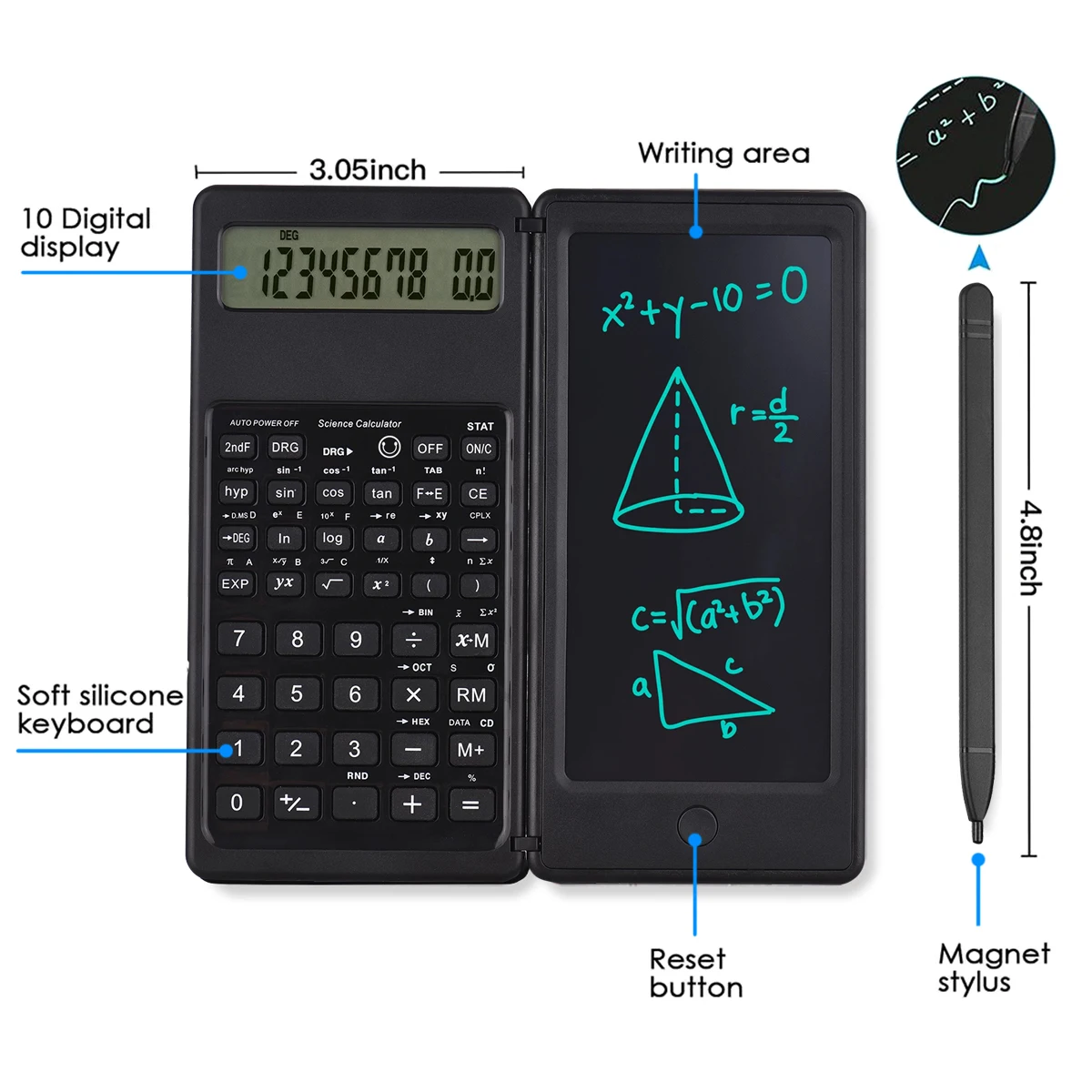 Portable Calculator Digital 6.5 Inch LCD Screen Writing Tablet With Stylus Pen Folding Scientific Calculator Tablet Drawing Pad
