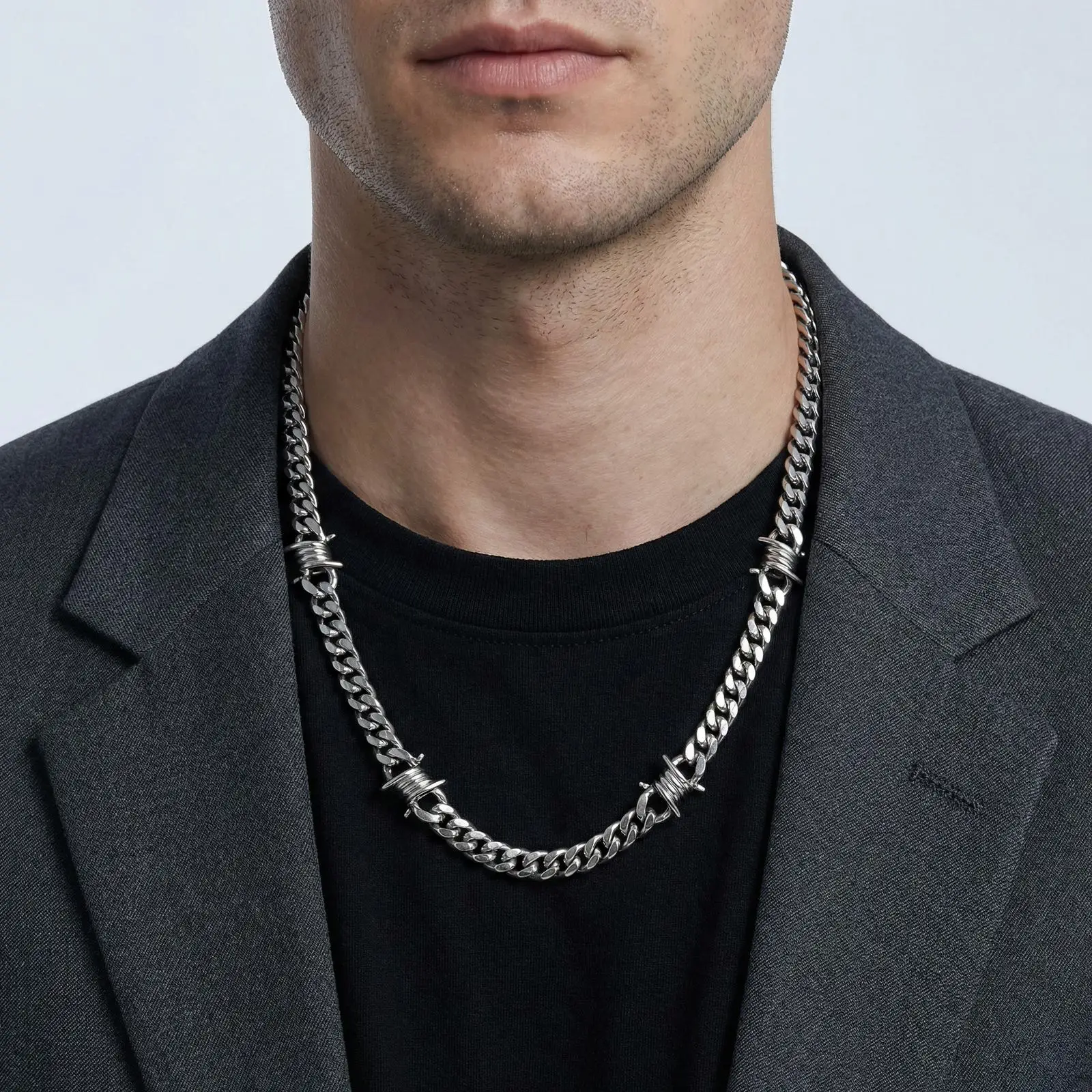 Punk Hip-Hop Dornen-Kubanische Kette Halskette für Männer Edelstahl Gotische Choker-Halskette Nicht Verblassend Wasserfester Schmuck – Detail 4