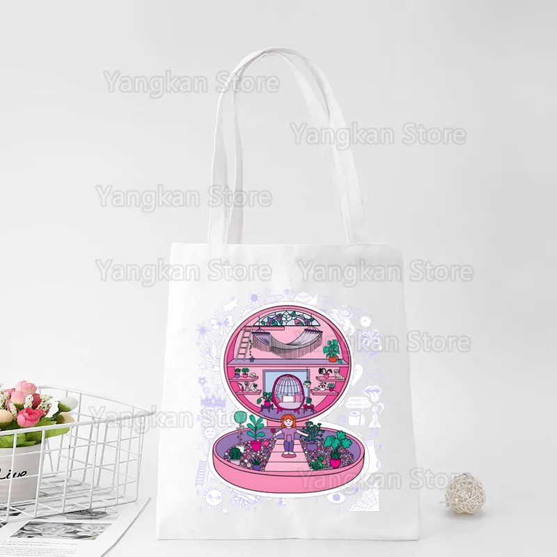 Polly Pocket Shopping Bag Print Original Design White Unisex Fashion Travel Canvas Bags