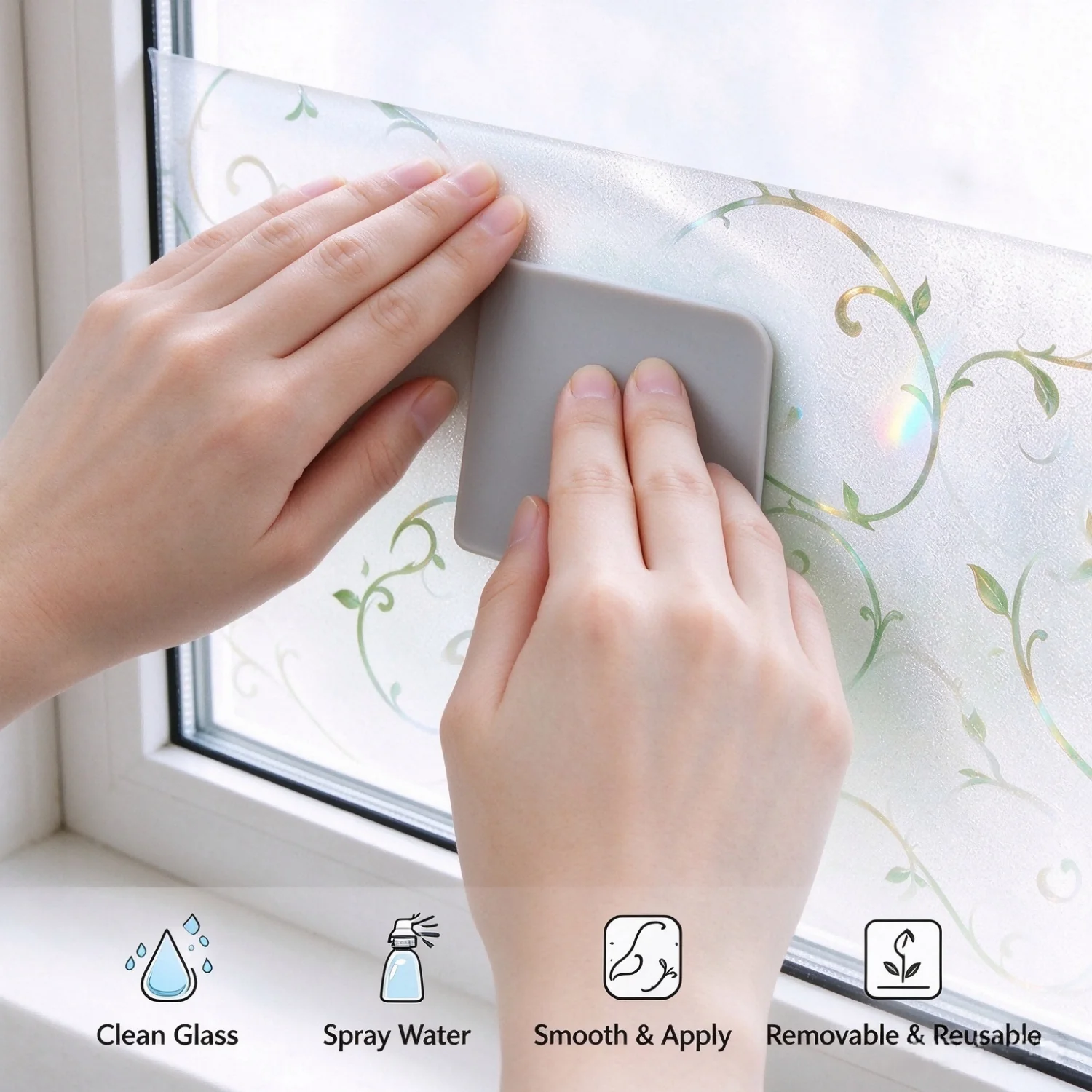 Vine Frosted Window Film Static Cling Curlicue Pattern Semi-Private Glass Sticker, UV Blocking Decorative Window Cling for Home
