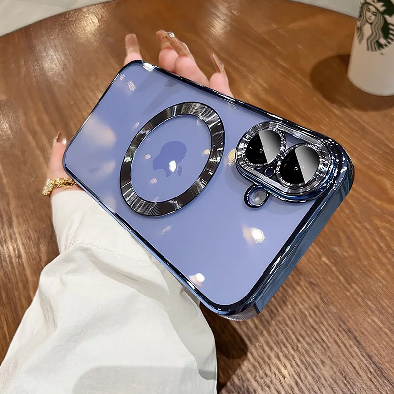 حافظة Magsafe للشحن اللاسلكي الناعم بالكهرباء لهاتف آيفون 16 11 12 13 14 15 Pro Max 16 Plus غطاء فاخر من السيليكون الشفاف من البولي يوريثان الحراري