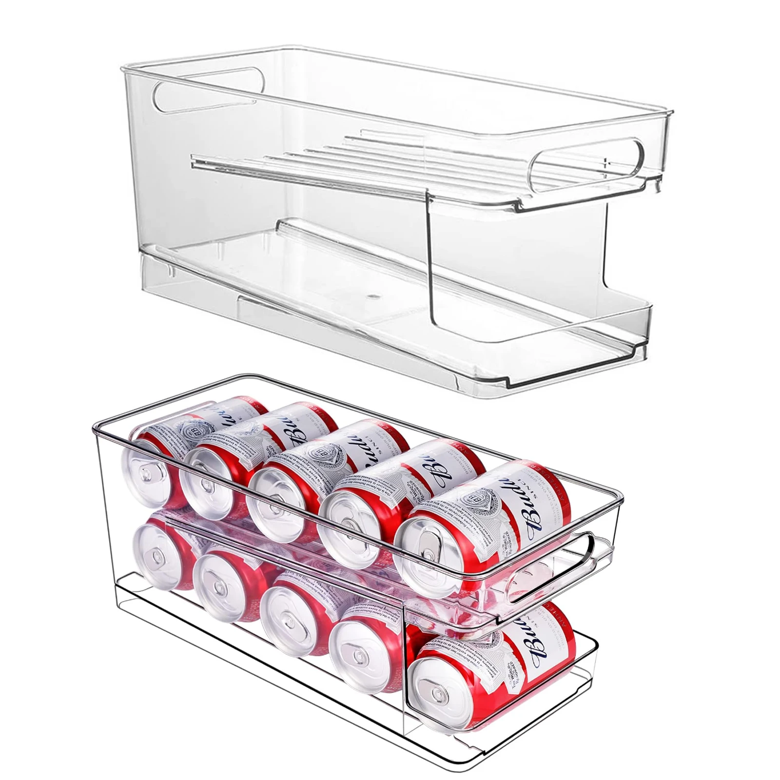 Refrigerator Can Drink Holder Rolling Can Dispenser Pop Soda Beer Storage Bins Stackable 2Tier Beverage Can Organizer for Fridge