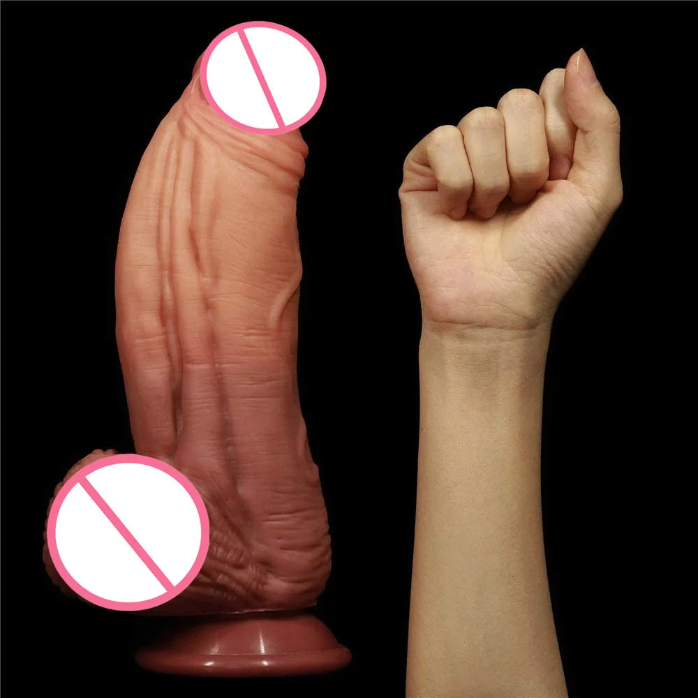 super big and thick realistic full silicone dildo soft skin hard inside penis with suction cup female masturbator huge cock