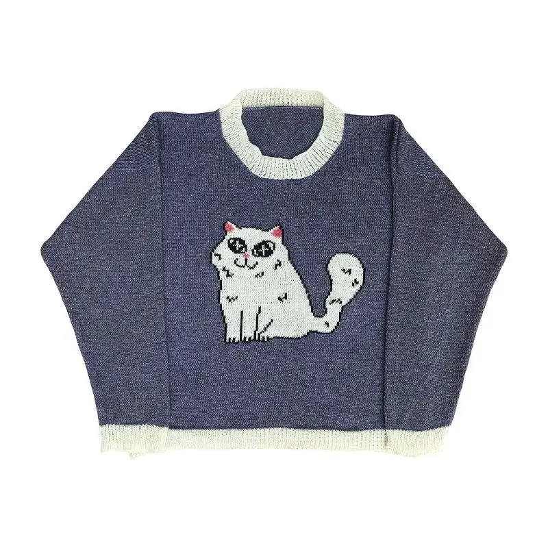 Modny sweter damski Fun Animal O-Neck Pullover Y2K Street Gothic Retro Zimowy ciepły sweter damski Nowy popularny styl