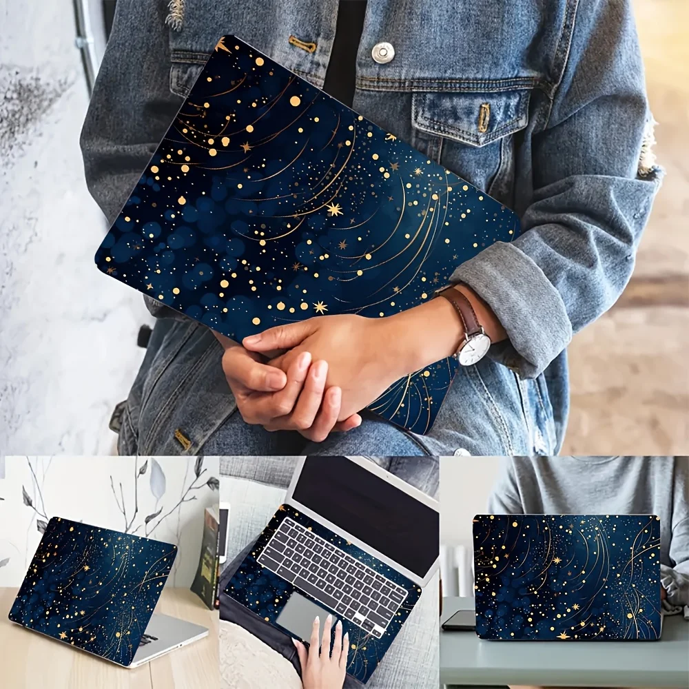 

1 set of two night blue starry sky design laptop stickers, scratch-resistant notebook stickers for 15.35 x 10.6 inch laptops