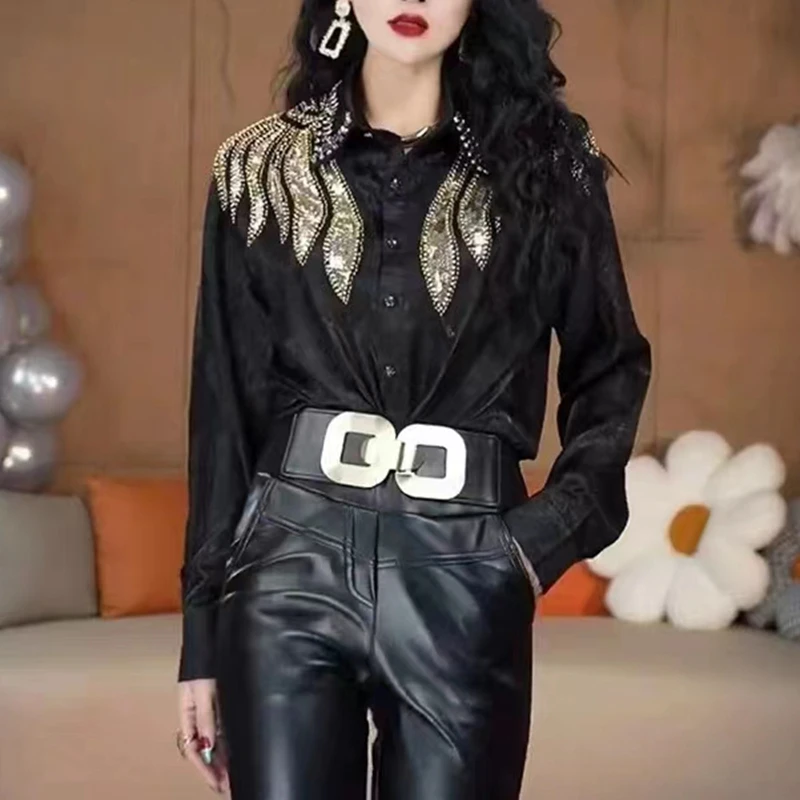 Embroidered Sequins Long-sleeved Shirt Korean Style Fashion Jazz Dance Loose Woman Tops