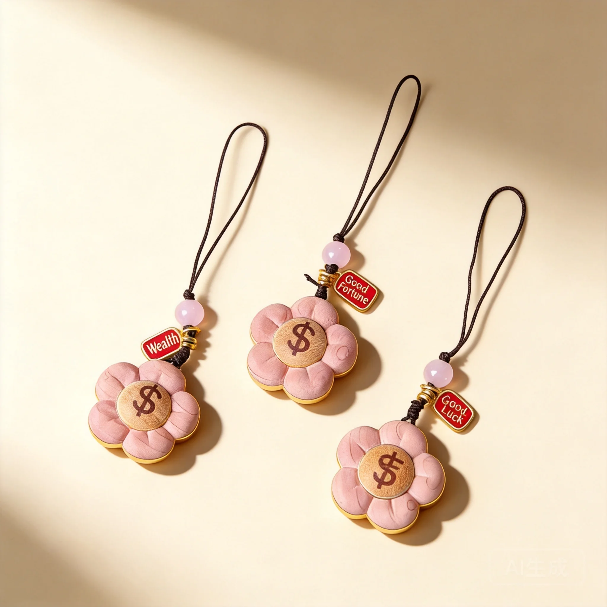 Chinese Style Lucky Wealth Attracting Rosewood Flower Pendant Double Sided Cute Phone Lanyard Keychain U Disk Hanging Ornament