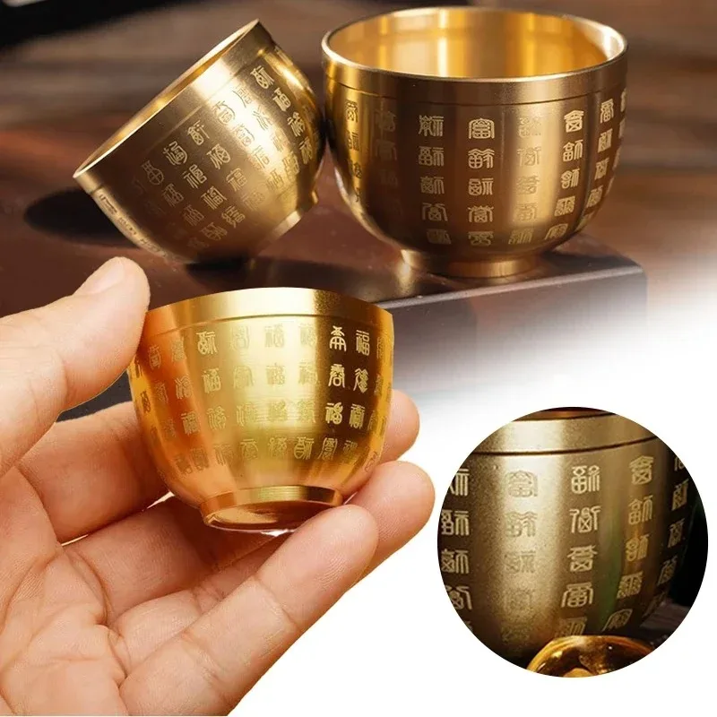 Brass Hundred Blessings Bowl Fortunate Attract Wealth Good Luck Copper Cup Magical Treasure Bowl Snack Soup Tableware Decor