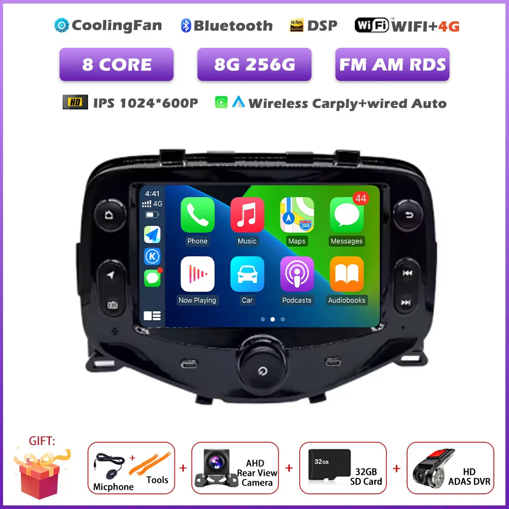 Android 16 Auto Autoradio voor Toyota Aygo Peugeot 108 Citroen C1 2014-2021 Multimedia Videospeler Navigatie Stereo GPS apparatuur