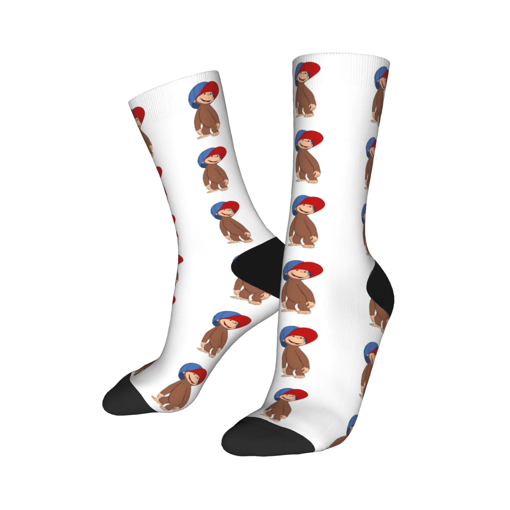 Cartoon Monkey C-Curiouss Georges Socks  Non Skid Stockings Men High Quality Skateboard Socks Autumn Funny Graphic Socks view 3