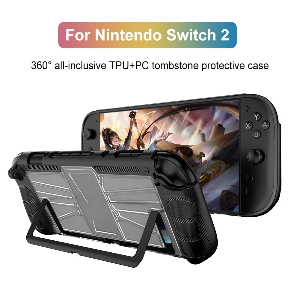 닌텐도 스위치 2 2025 용 보호 케이스 스탠드 구멍 게임 액세서리가있는 스위치 2 콘솔 용 TPU + PC 휴대용 커버