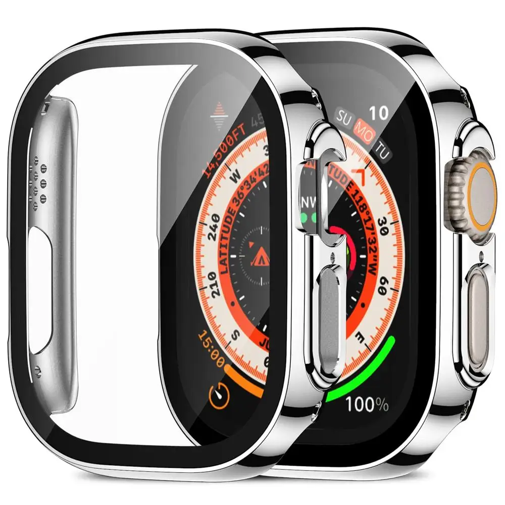 Protector de pantalla para Apple Watch Case Ultra 2, accesorios de 49mm, cubierta de vidrio templado para iWatch series 9, 8, SE, 7, 4, 45mm, 41mm, 44mm, 40mm