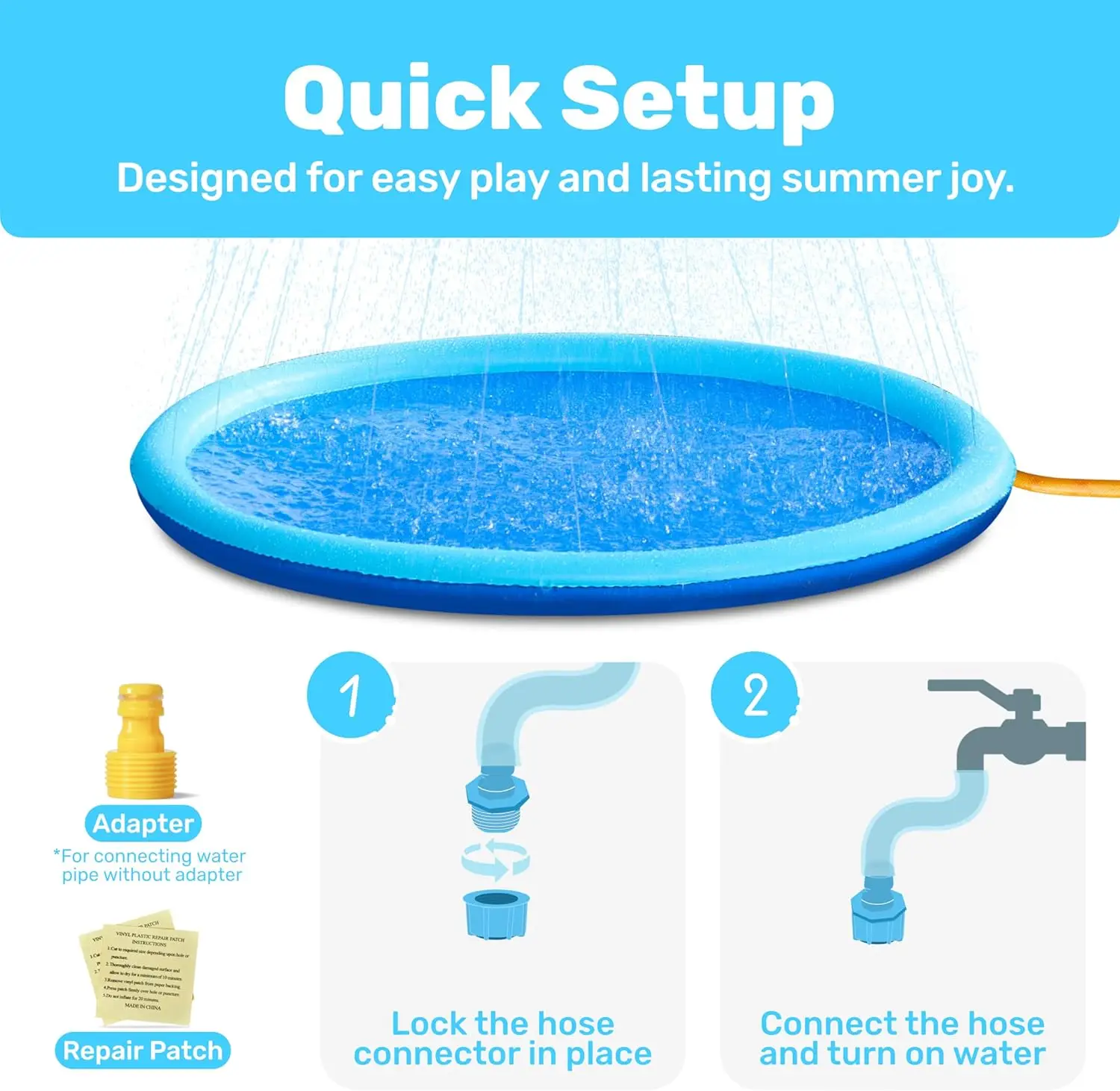 60" Non-Slip Splash Pad Sprinkler - Outdoor Water Play Mat for Kids & Pets, Thickened Backyard Pool Fun, Easy Setup, Blue view 4