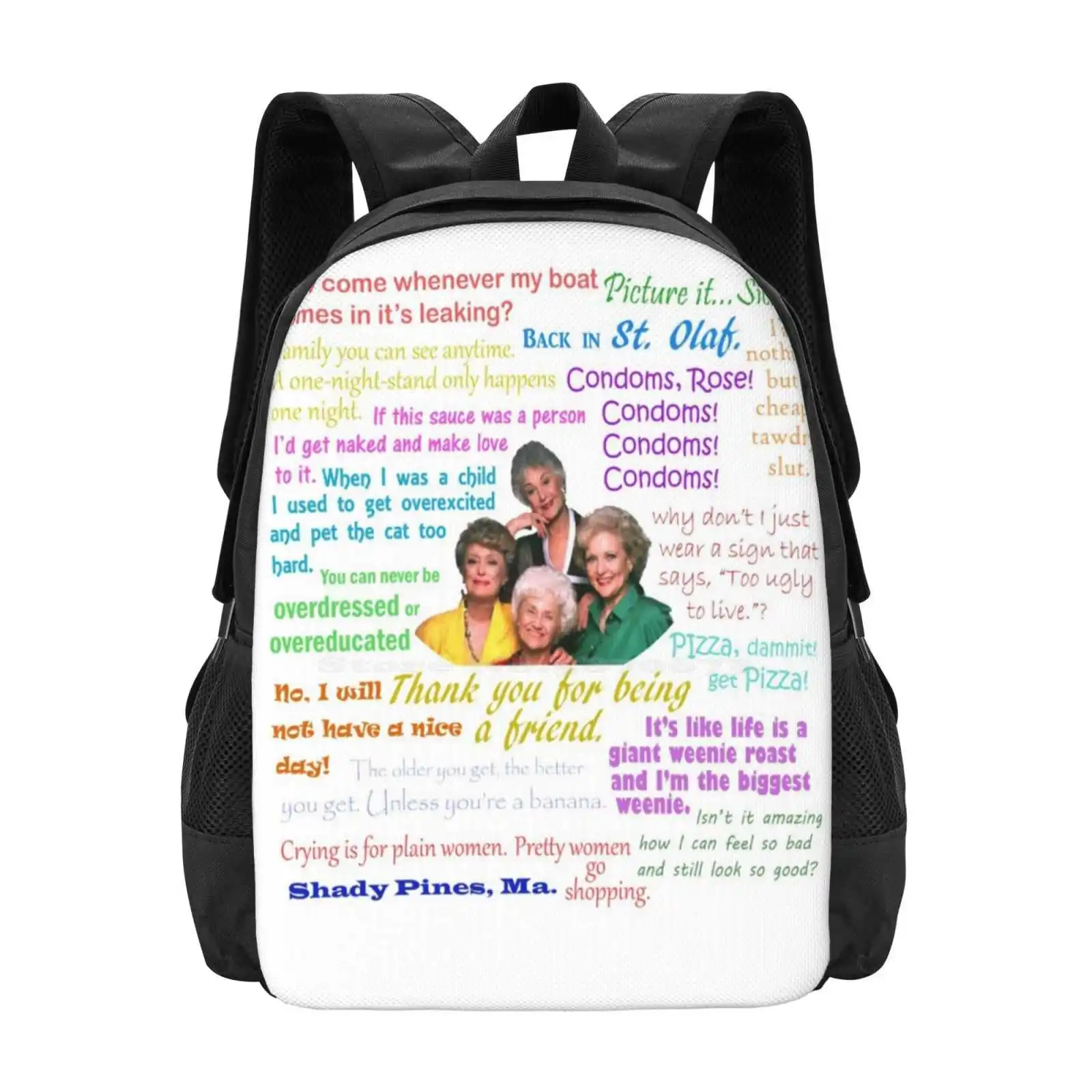 Golden Girls Quotes Pattern Design Bag Student'S Backpack Golden Girls Sophia Dorothy Blanche Rose Grandma Retirement Tv 1980S