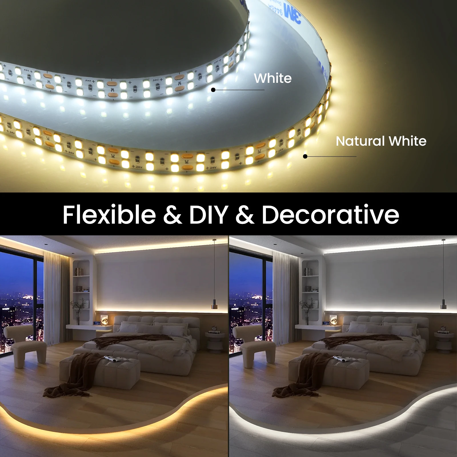 DC 24V Led Strip Light 2835 5m 10m LED Tape Double Row 240Leds/m Flexible Ribbon Rope Lamp for Kitchen Home Decor Lighting