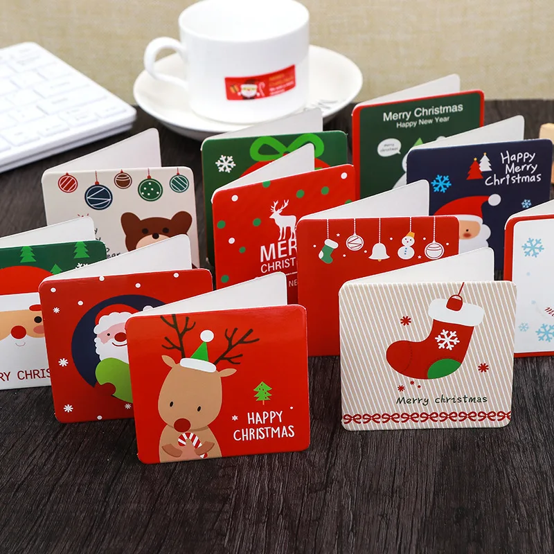 Un juego de 48 tarjetas y sobres navideños con temática de dibujos animados, materiales de papel, adecuados para regalos de fiesta de Navidad y regalos de Año Nuevo.