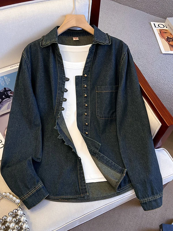 

Faionable Long Sve Women's Denim irt Design Sensation Spring Autumn Korean Sle Commute High Waist pe Ear Musoom ...