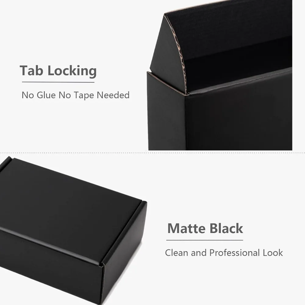 Black Corrugated Cardboard Shipping Boxes, 11 1/8 x 8 5/8 x 2 Inches Letter Size, 25 Pack for Small Business Packaging