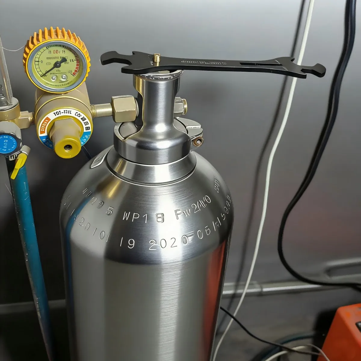 Oxygen Argon Gas Cylinder Valve Wrench for Pressure Reducer Alignment and System Setup in Technical and Industrial Contexts