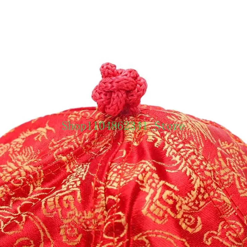 652F Embroidered Braid Skullcap Crown Caps for Boys for Photography Landlords Hat Emperors Hat in China Qing Dynasties