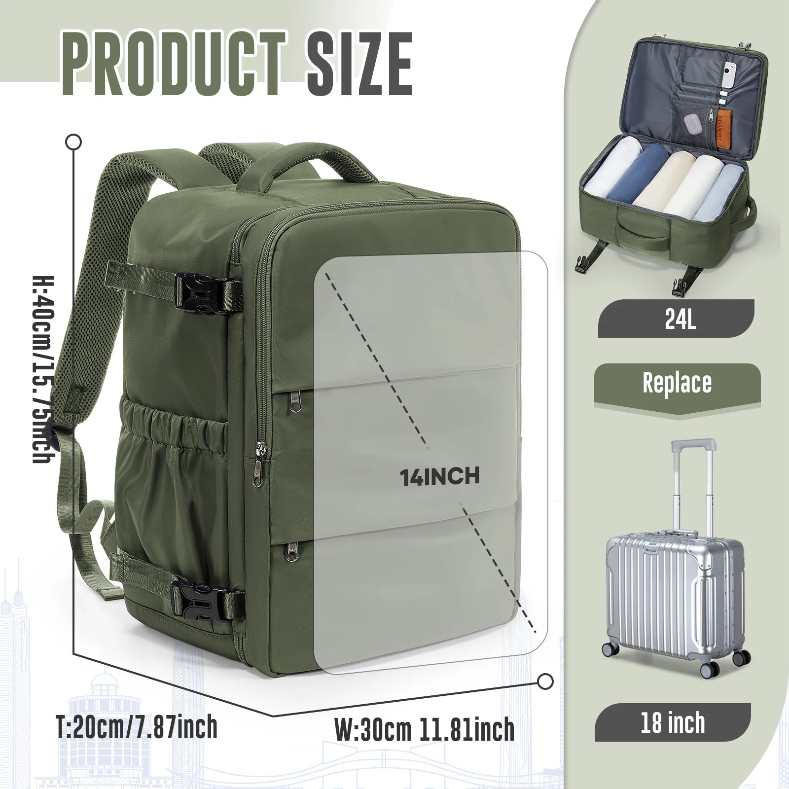 حقيبة ظهر للسفر مقاس 40 × 30 × 20 سم، حقيبة ظهر المقصورة لـ Ryanair، حقيبة ظهر للصعود للرحلات القصيرة، حقيبة ظهر للكمبيوتر المحمول، حقيبة ظهر للأعمال #3