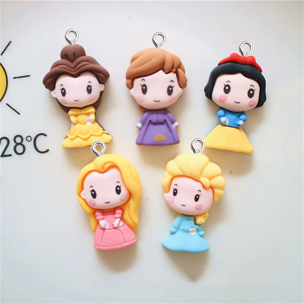10Pcs Lovely Cartoon Princess Girl Pendants Resin Charms DIY Bracelet Earrings Trendy Jewelery Ornament Keychain Bag Accessories