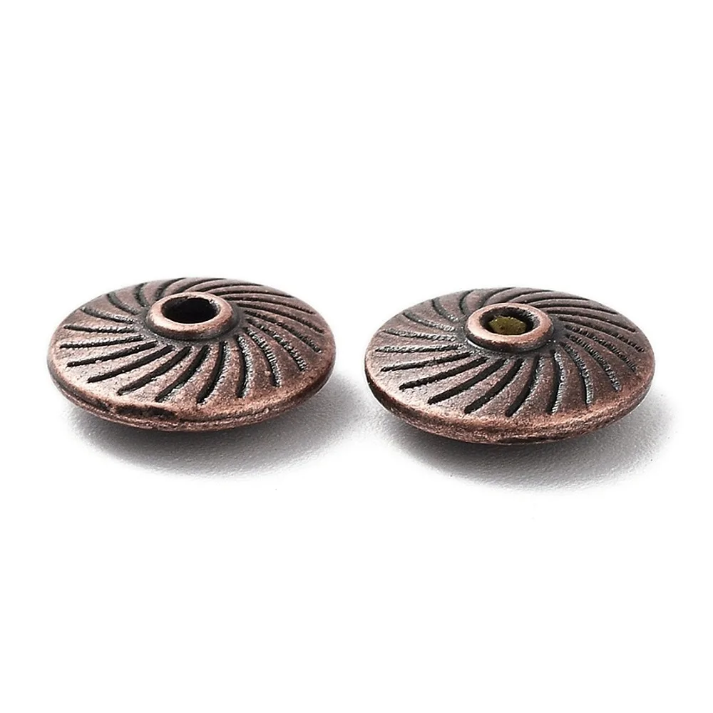 100pcs  style Alloy Beads Cadmium Free Lead Free Flat Round Red Copper 11x4mm Hole: 1.2mm