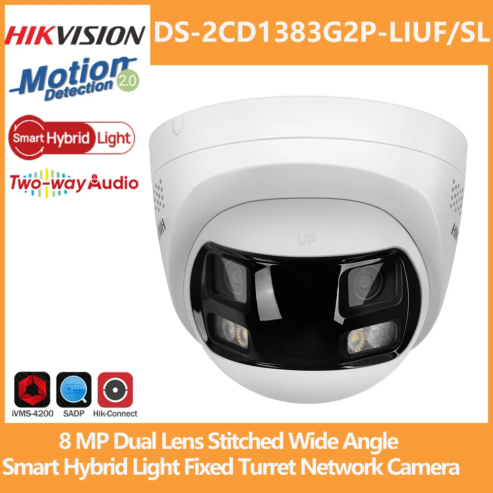 Hikvision 8MP IP Camera DS-2CD1383G2P-LIUF/SL with Dual Lens 180° View Smart Hybrid Light 2-way Audio Strobe Light Audio Alarm
