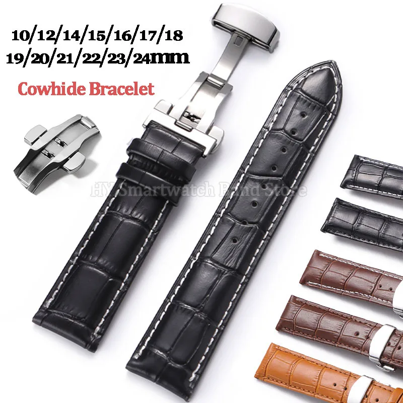 12mm 13mm 14mm 15mm 16mm 17mm 18mm Cowhide Leather Watch Strap for Omega for Huawei 19mm 20mm 21mm 22mm 23mm 24mm Sport Bracelet