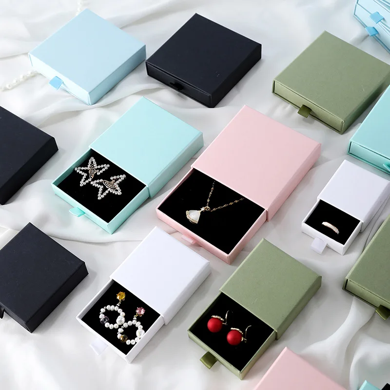 10PCS Drawer Jewelry Box Pull-out Sliding Gift Box Small Earring Necklace Ring Storage Case Cardboard Jewellery Packaging Box