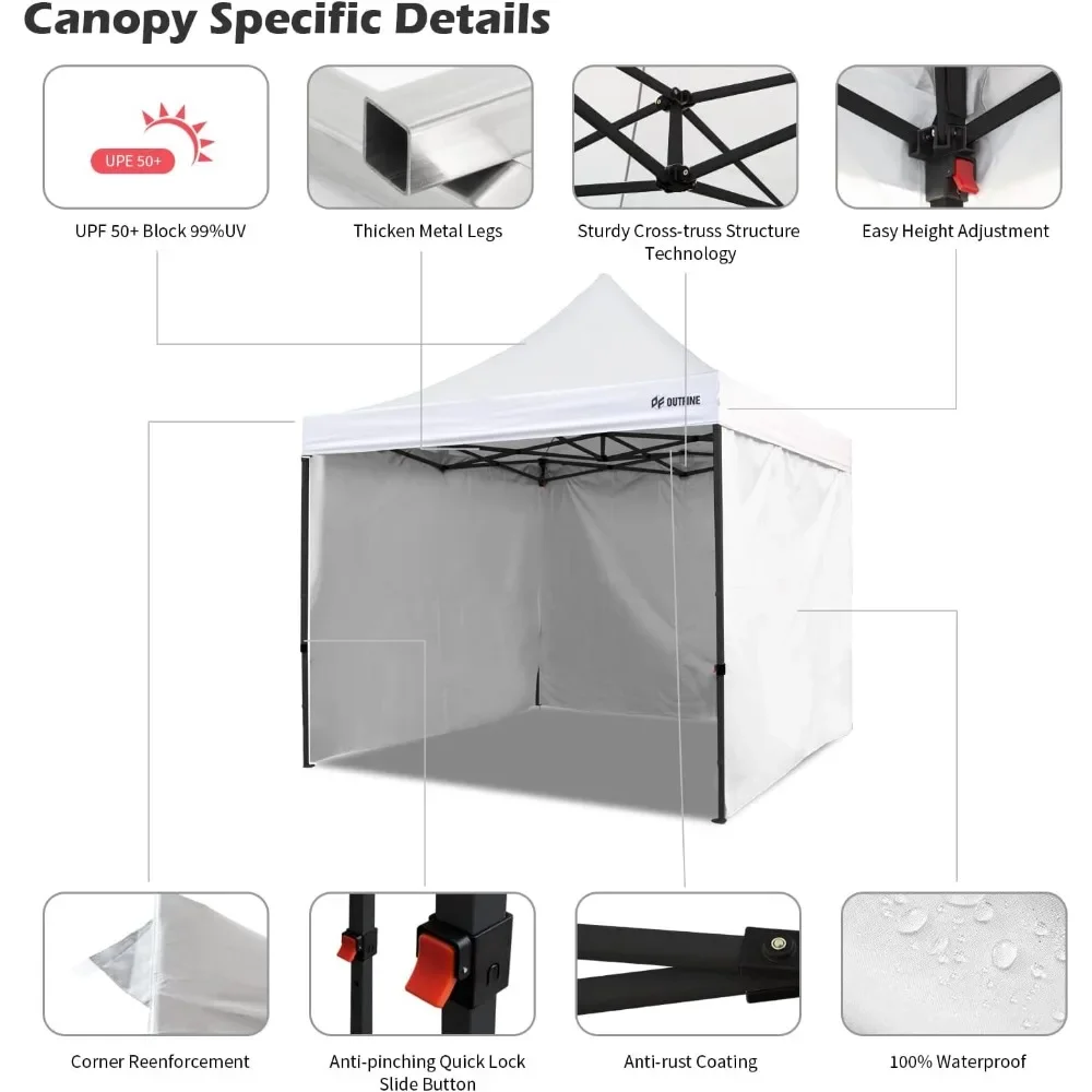 Imagem -02 - Tenda Comercial Dossel com Paredes Laterais Pop up Tent Sombra Instantânea Estacas e Cordas Branco 10x10