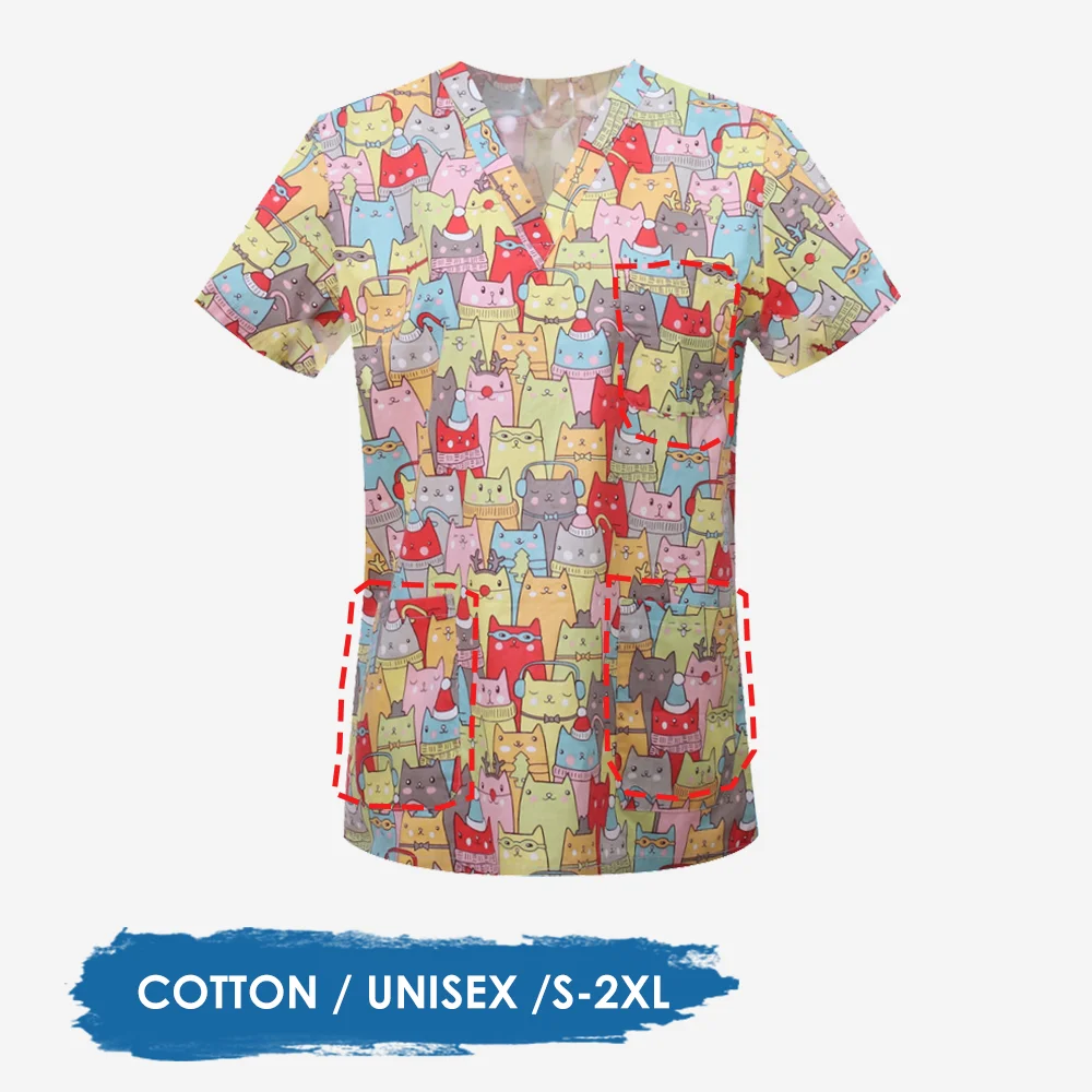 Scrubs for Women Trendy Medical Nursing Workwear Summer Short Sleeve V Neck Uniforms Cute Casual Scrub Tops with Three Pockets