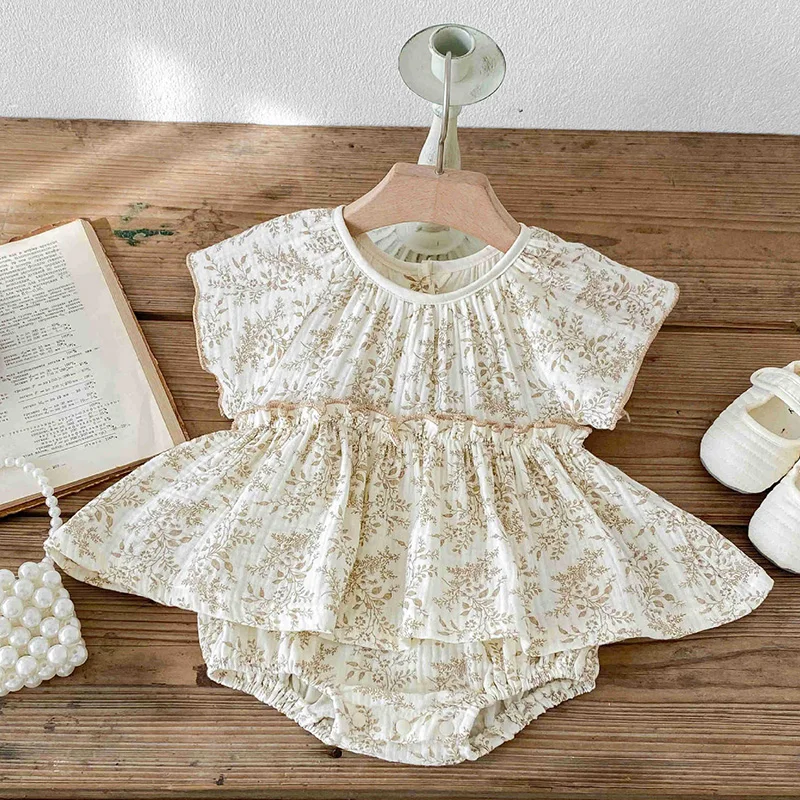 

2024 New Summer Infant Baby Girls Jumpsuit Flying Sleeve Cotton Floral Printing Newborn Baby Girl Romper 0-24M Children Clothing