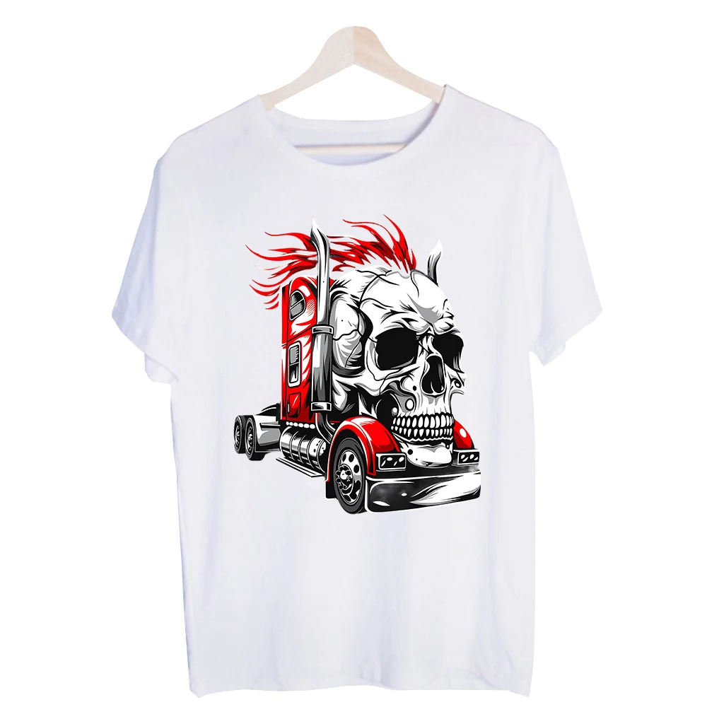 Men's Skull and Truck Graphic Tee, Short Sleeve Crew Neck T-Shirt for Streetwear and Casual Outfits