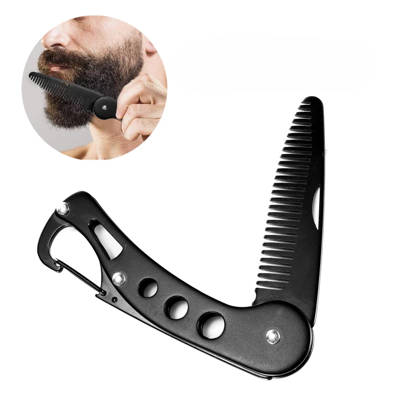 

Складная металлическая расческа для бороды | Портативный мужской инструмент для ухода за бородой с противоскользящей ручкой для укладки бороды в любом месте