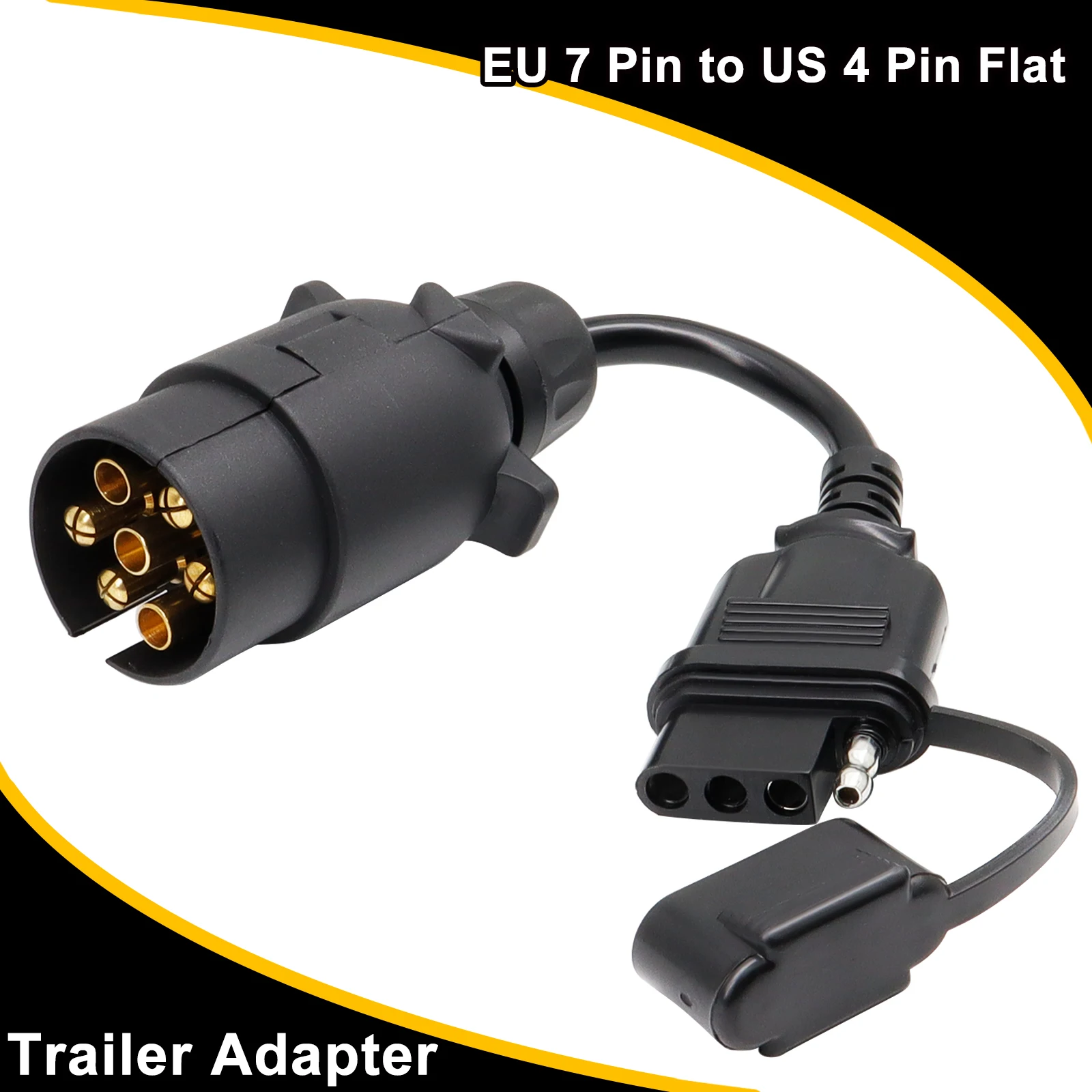 Europe to US Trailer Light Converter EUR 7 Way Round to USA 4 Way Pin Flat Rv Trailer Light Plug Wire Adapter Connector Socket