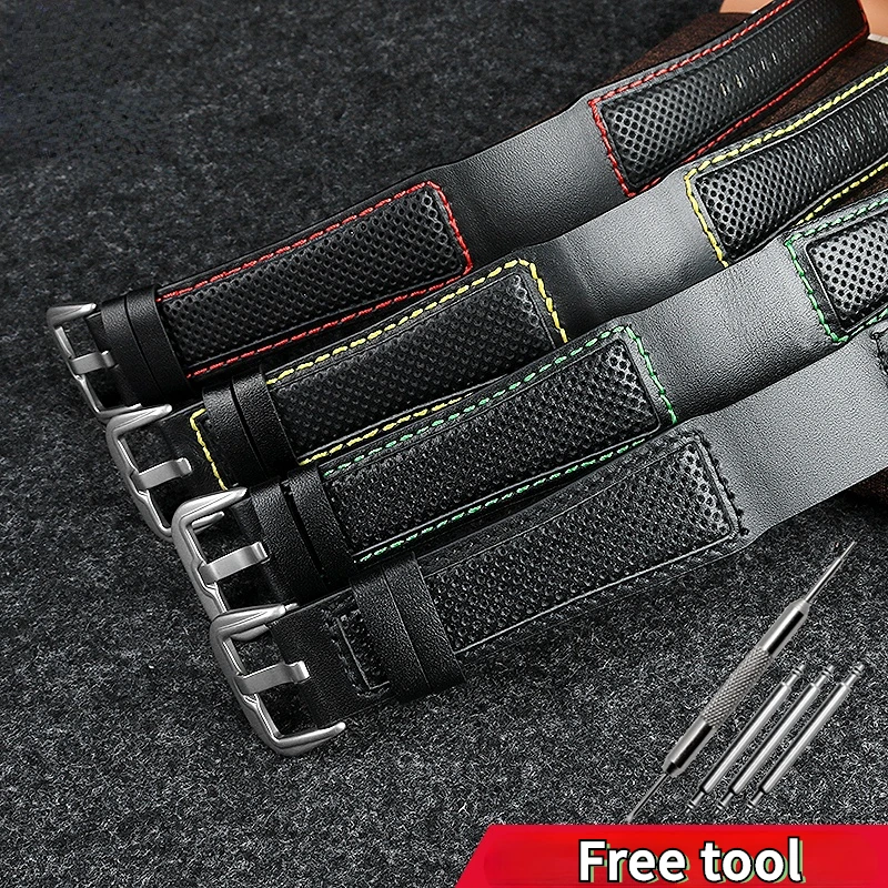 ل ديتريش بانيراي الرجال لينة معصمه 24 مللي متر أسود أحمر أصفر أخضر كامل الجلود حزام ساعة حزام حزام الساعات الجلدية