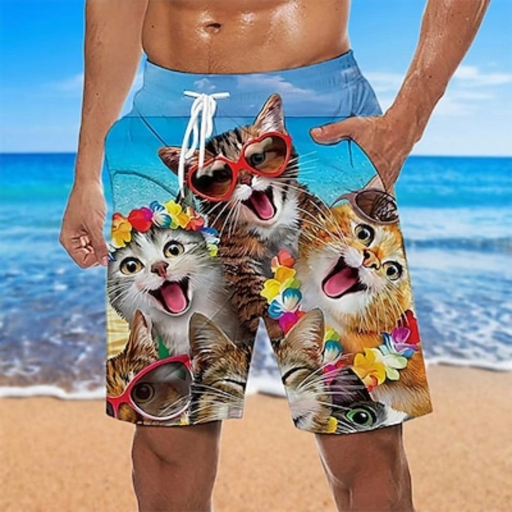 

Забавные 3D-шорты с милым кошачьим принтом, быстросохнущие пляжные шорты с завязками на талии, плавки для отдыха на Гавайях, вечеринок и серфинга для любителей кошек