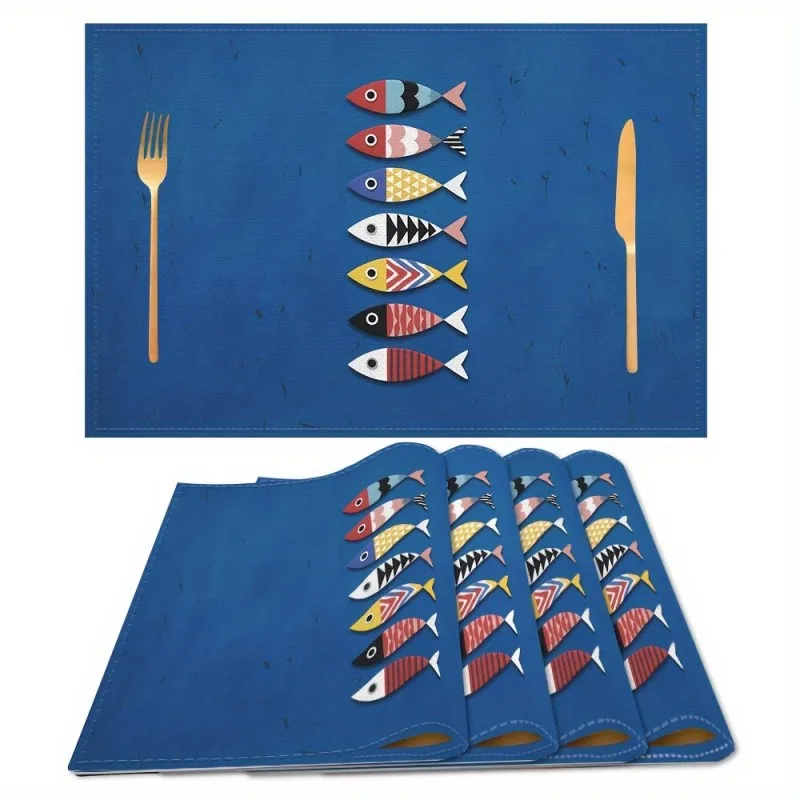 Vintage Floral Fish Printed Placemats,Heat Resistant Table Decor,Coastal Beach House Decor,Seafood Shop Daily Dining Layout
