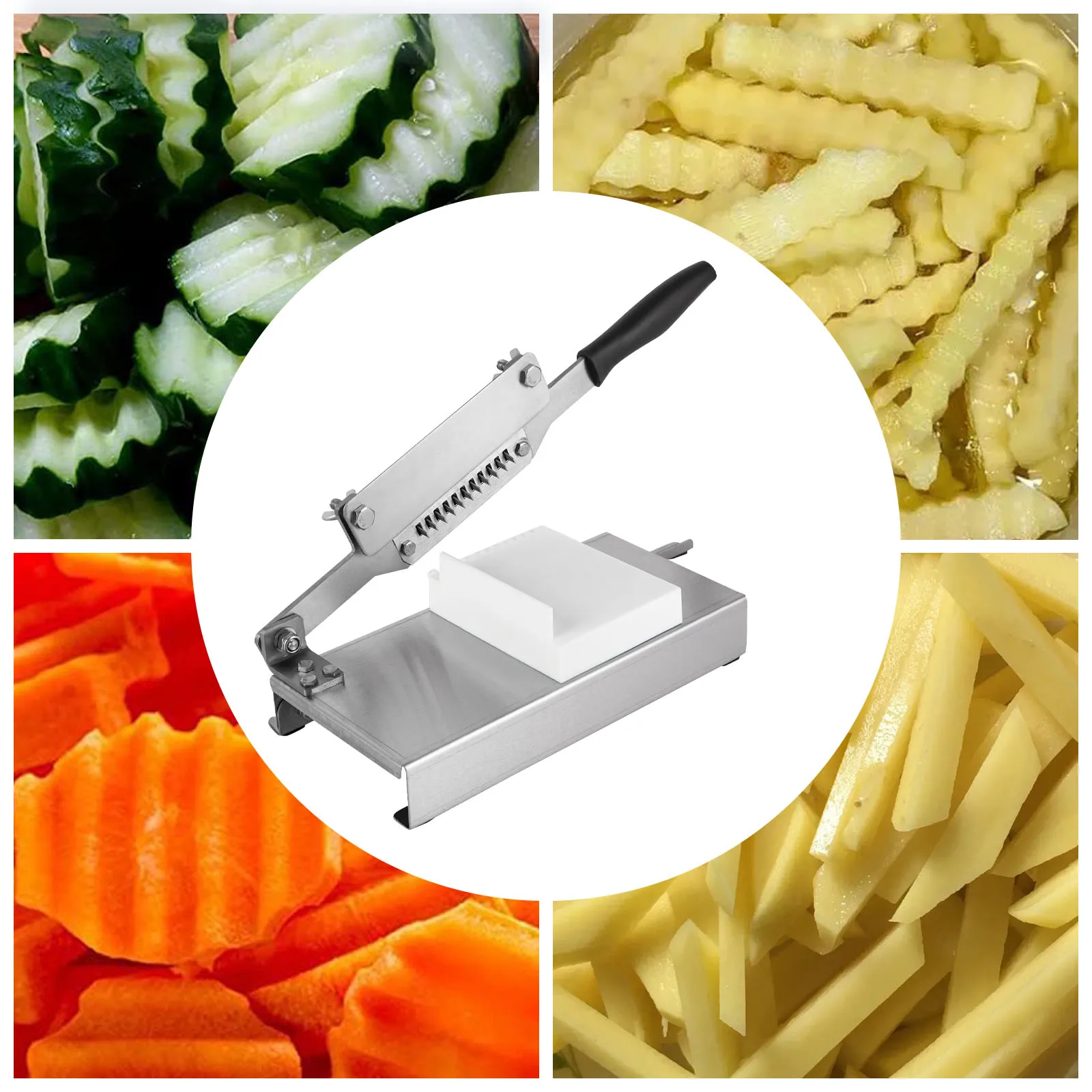 Wavy French Fry Cutter - Manual Crinkle Potato Slicer with Stainless Steel Multi-Function Design