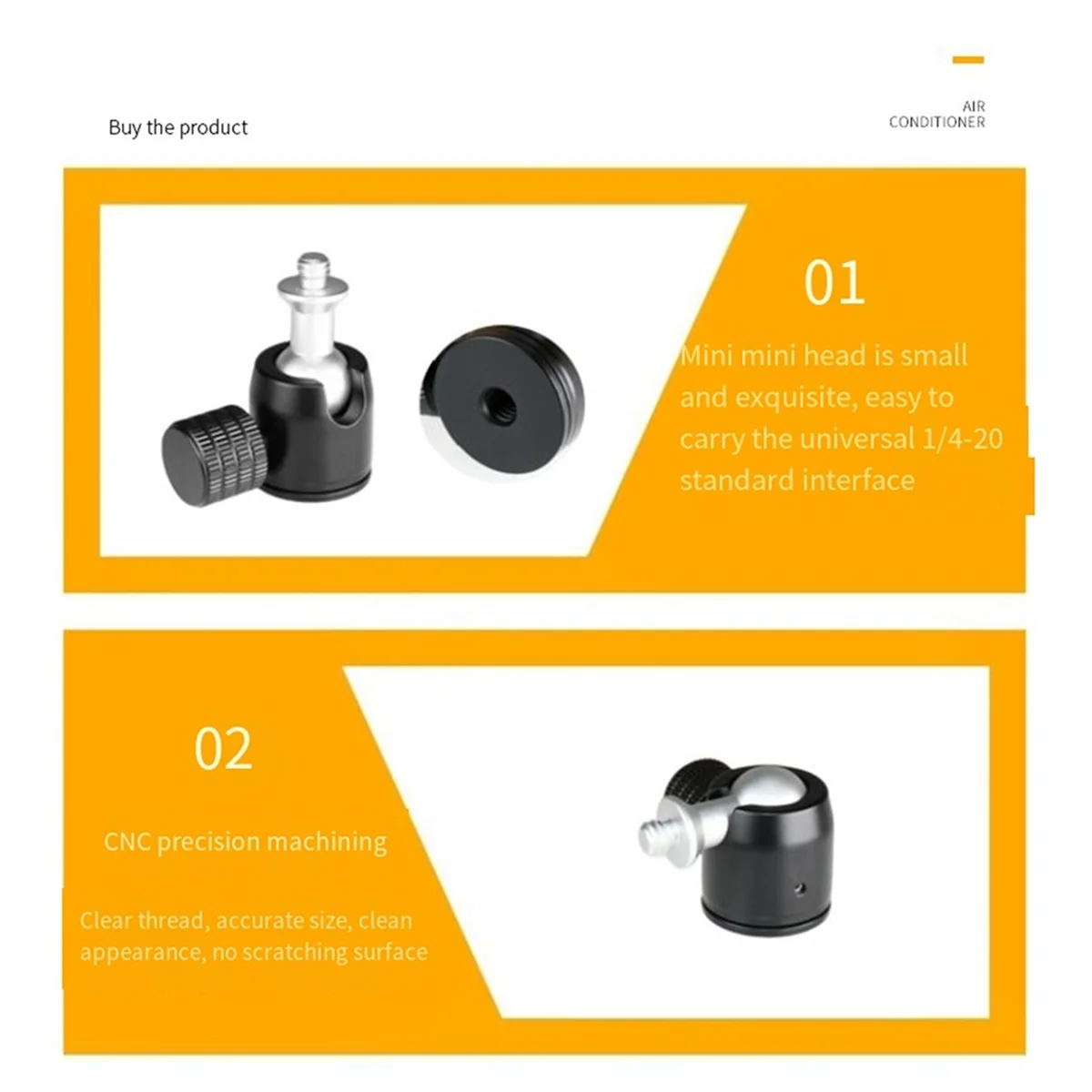 Universal Mini Tripod Ball Head 1/4-20 Base Adapter Degree for Interface Stabilizer for Camera