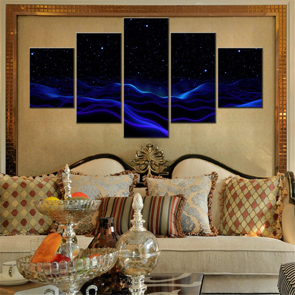 

5 Pieces Canvas Wall Arts Landscape Poster Painting Nature Night Sky Surreal Wallpaper Picture Printing For Living Room Mural